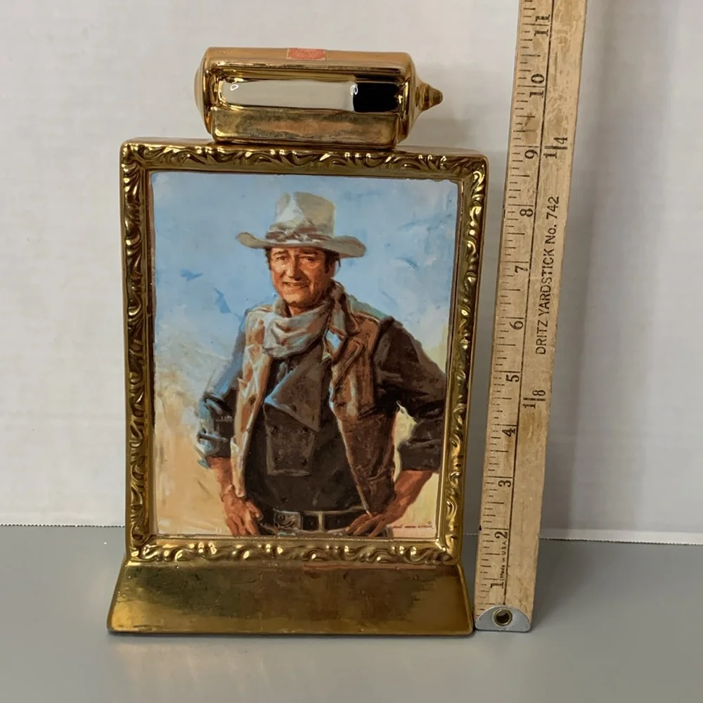 Vintage collectible 1979 John Wayne Whiskey Decanter 23k Gold Frame